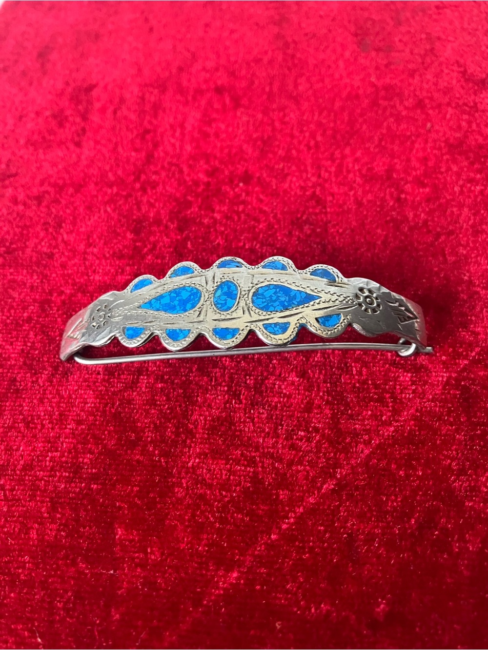 Sterling Sliver 925 Blue Inlay Native American Alpaca Hair Barrette Holder.
